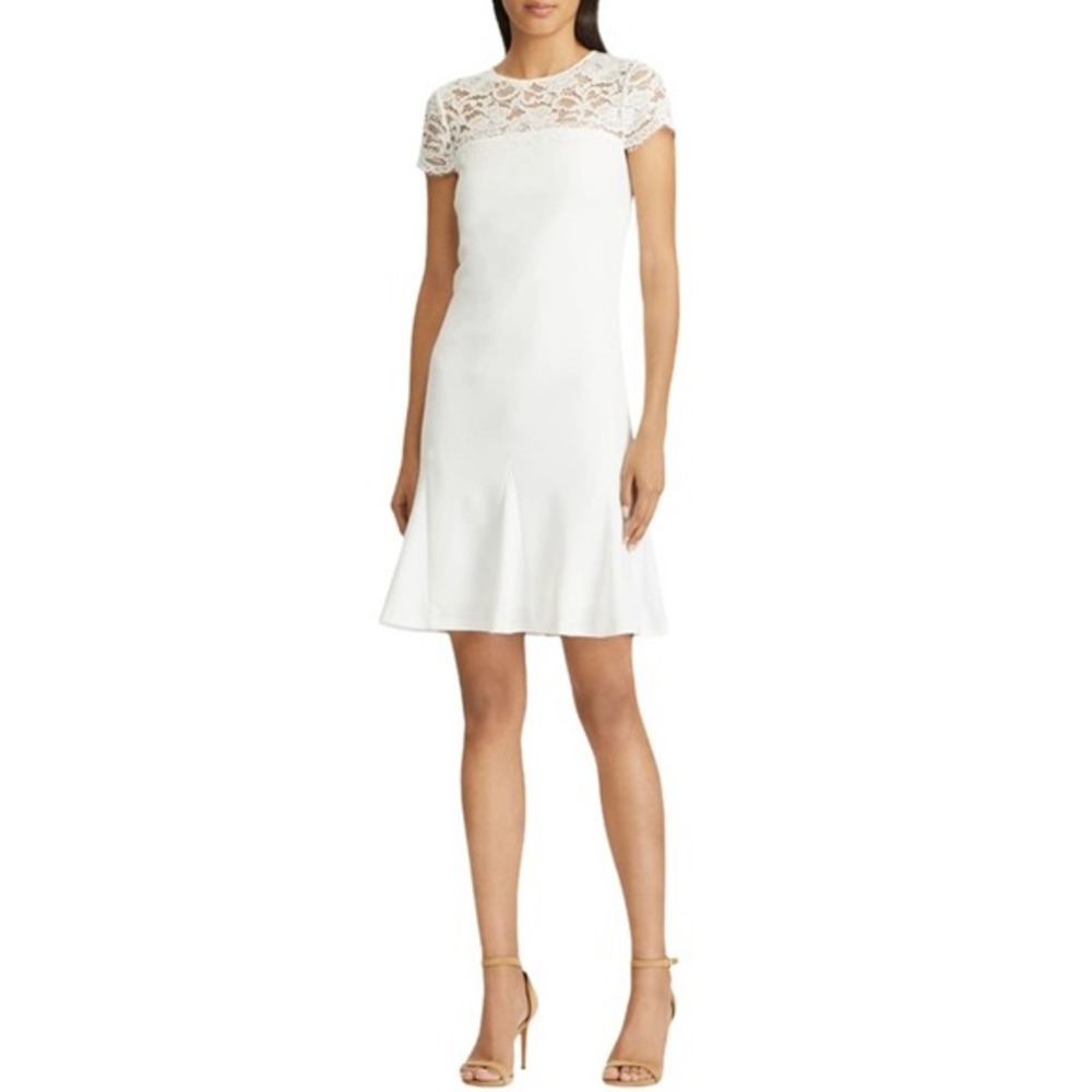 LAUREN Ralph Lauren White Lace Trapeze Dress - Picture 1 of 8